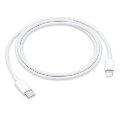 Apple USB-C to Lightning Cable (1 m) white charging cable on white background