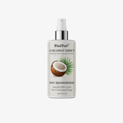 Fluffur Pet Deodorizer – Peach Bliss / Coconut Drift / Watermelon Splash / Strawberry Kiss | Long-Lasting Fruity Freshness | Pet-Safe Odor Neutralizer for Cats & Dogs | 200ml loji