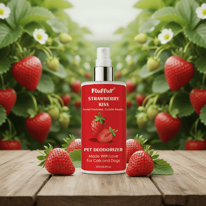 Fluffur Pet Deodorizer – Peach Bliss / Coconut Drift / Watermelon Splash / Strawberry Kiss | Long-Lasting Fruity Freshness | Pet-Safe Odor Neutralizer for Cats & Dogs | 200ml loji