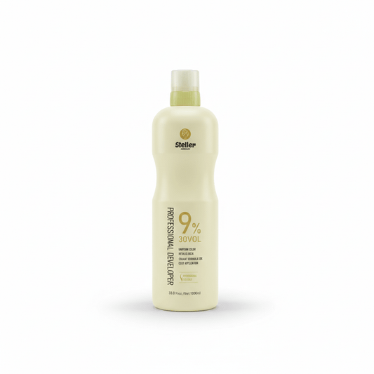 Stellar 9% 30 Vol. hair developer bottle on a white background